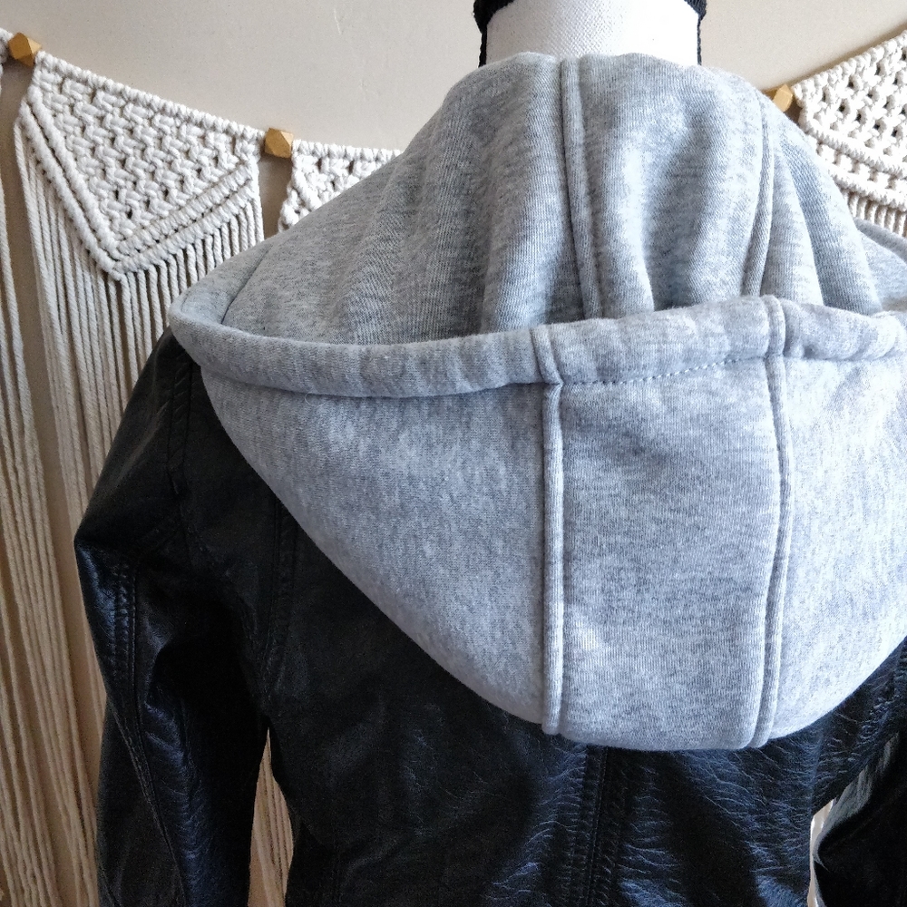 E2 Black Leather Fur Lined Hooded Leather Jacket S - Picture 6 of 8
